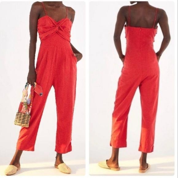 NWT Farm Rio Cherry red cropped jumpsuit Size XS - Picture 1 of 14